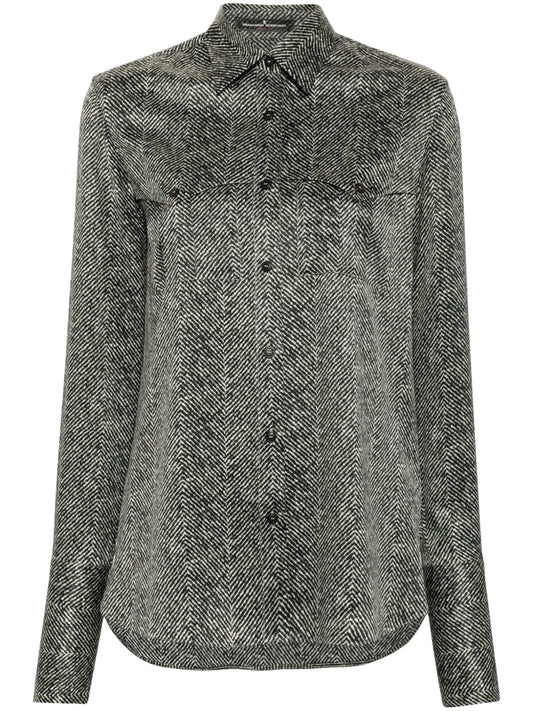 Abstract-Print Silk Shirt