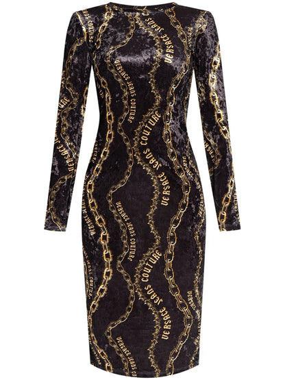 Chain Couture-Print Midi Dress