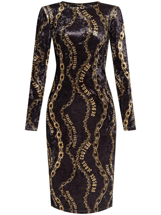 Chain Couture-Print Midi Dress