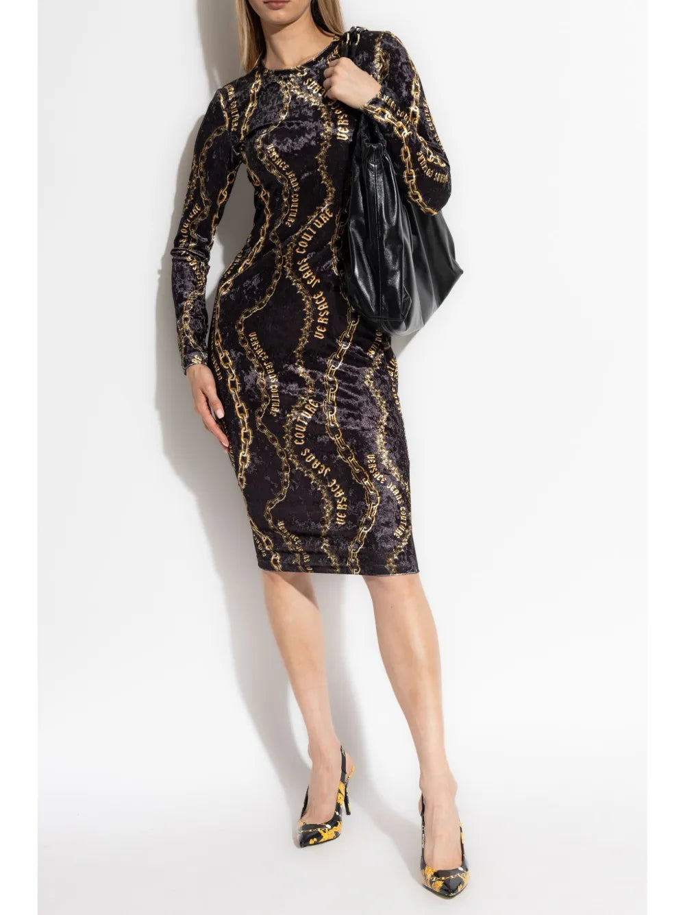 Chain Couture-Print Midi Dress