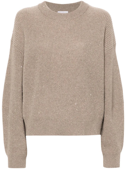 Sequin Ribbed-Knit Jumper