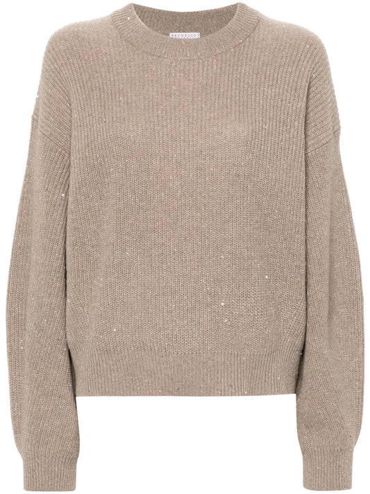 Sequin Ribbed-Knit Jumper