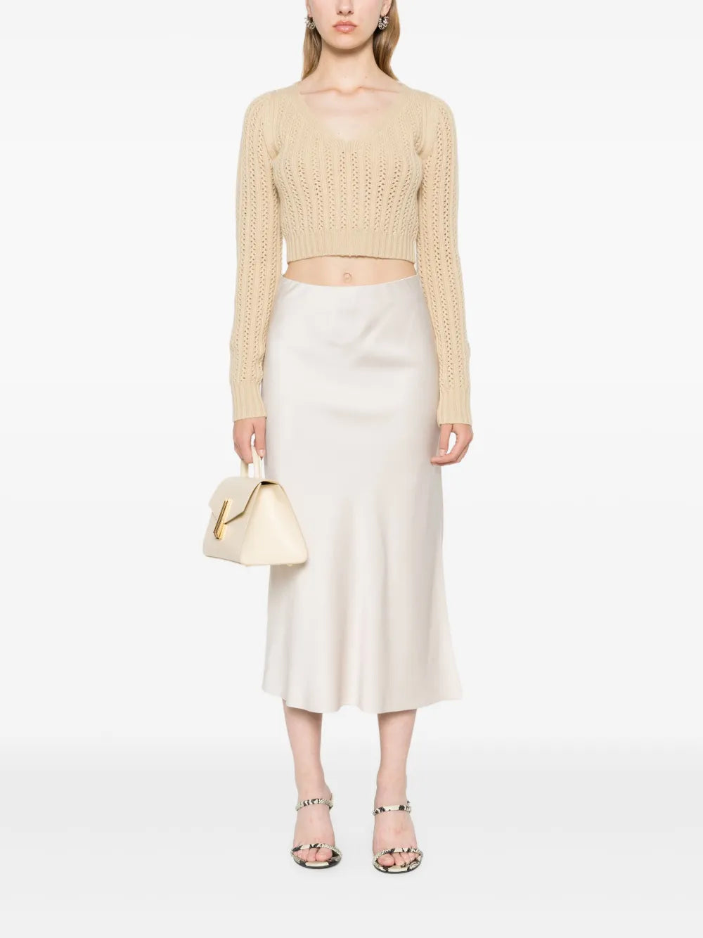 High-Waist Satin Midi Skirt