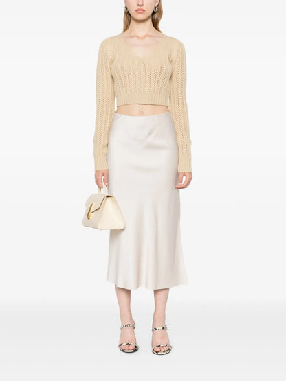 High-Waist Satin Midi Skirt