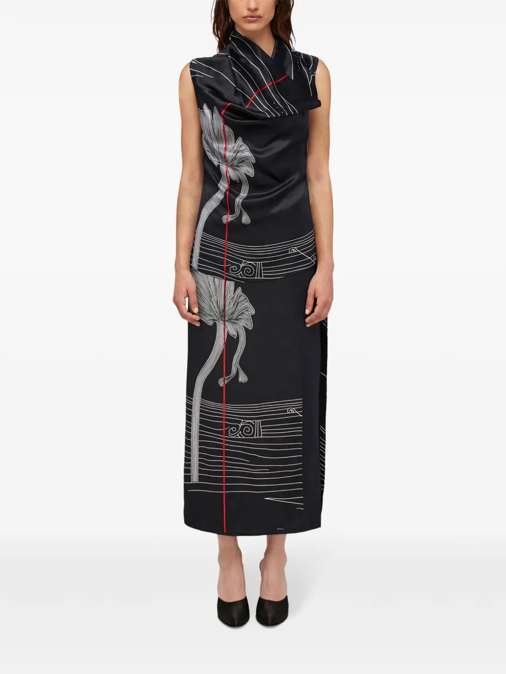 Graphic-Print Silk Skirt