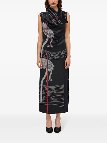Graphic-Print Silk Skirt