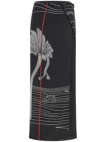 Graphic-Print Silk Skirt