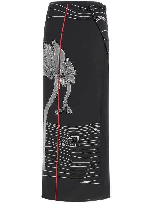 Graphic-Print Silk Skirt