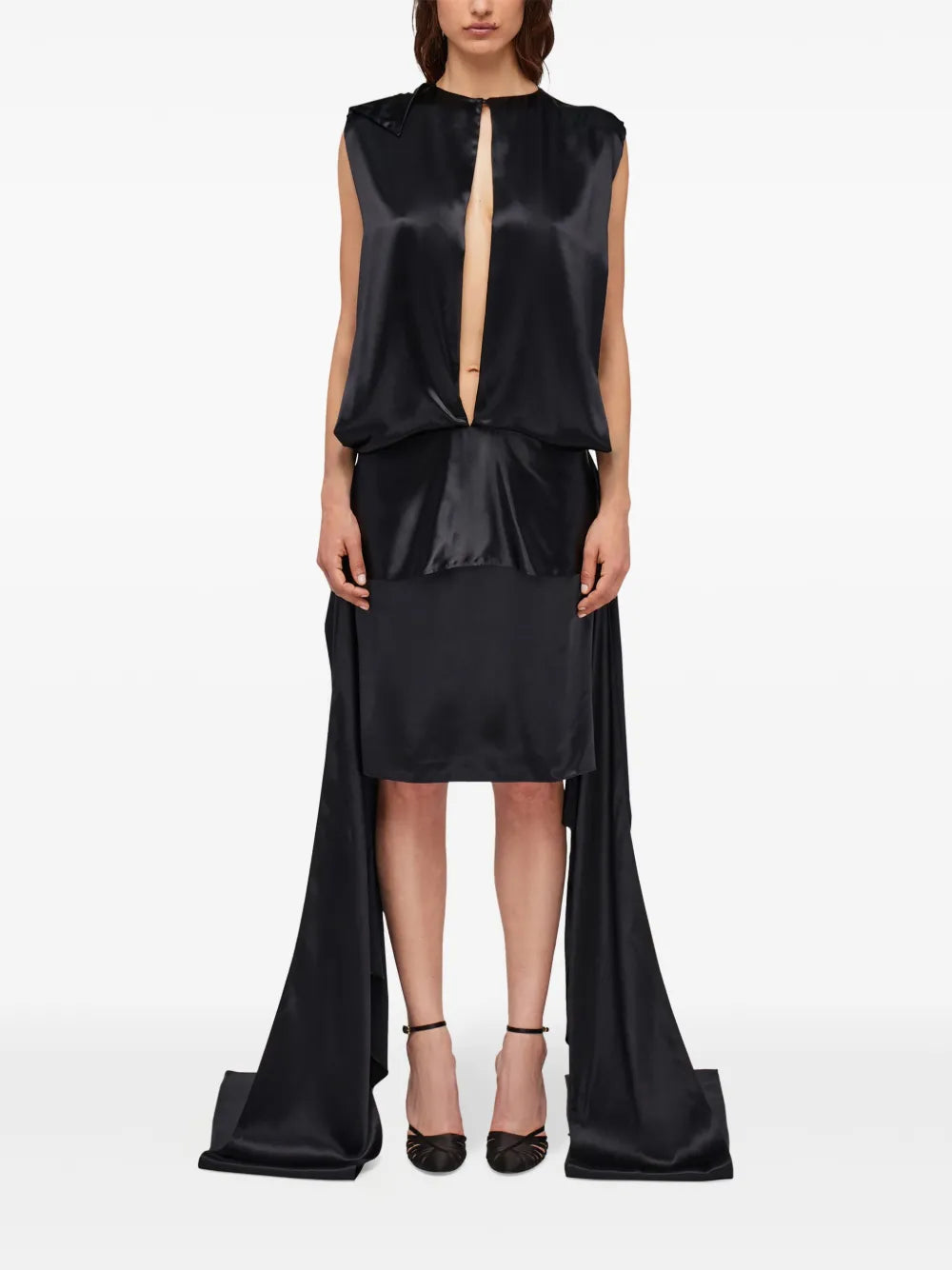 Satin-Weave Slit-Detail Evening Dress