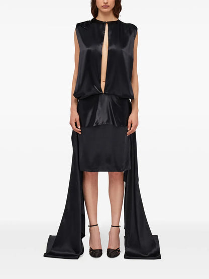 Satin-Weave Slit-Detail Evening Dress