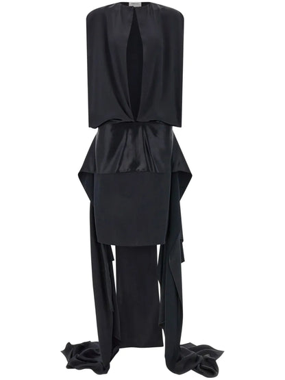 Satin-Weave Slit-Detail Evening Dress
