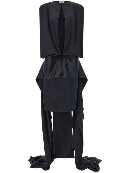 Satin-Weave Slit-Detail Evening Dress