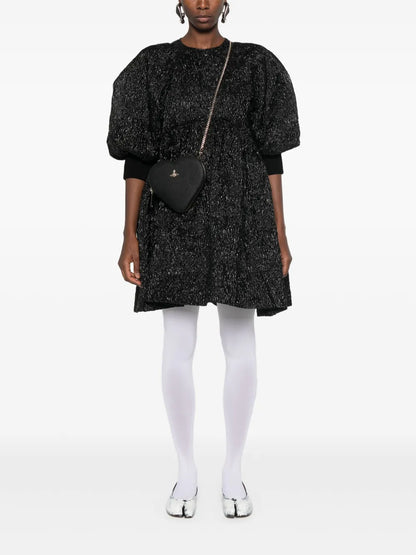 Crushed-Cloqué Puff-Sleeves Dress