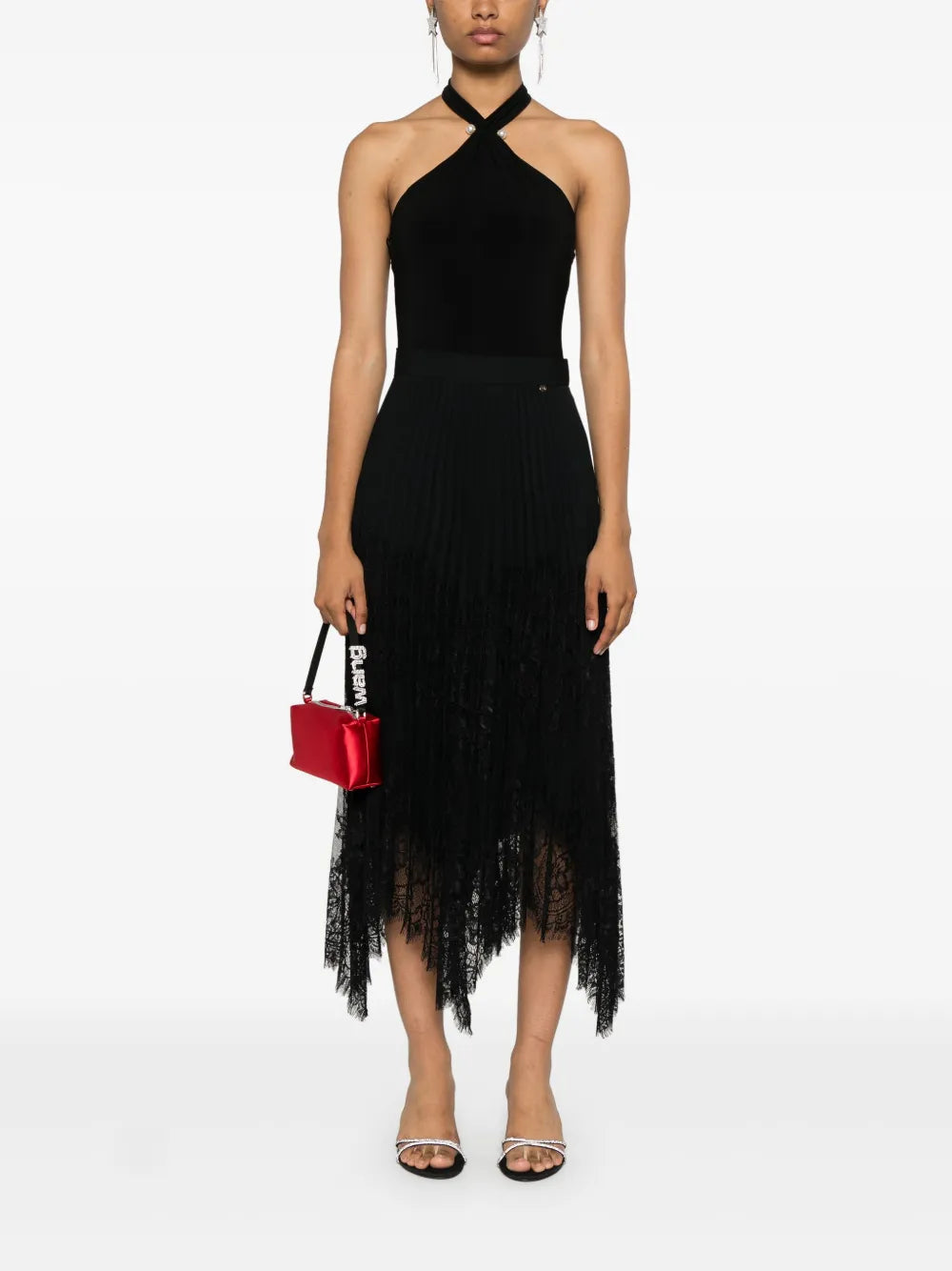 Lace-Embellished Midi Skirt
