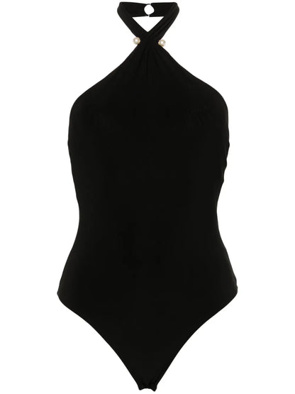 Faux-Pearl Halterneck Bodysuit