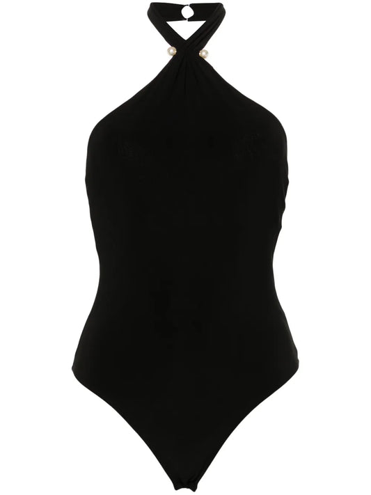 Faux-Pearl Halterneck Bodysuit