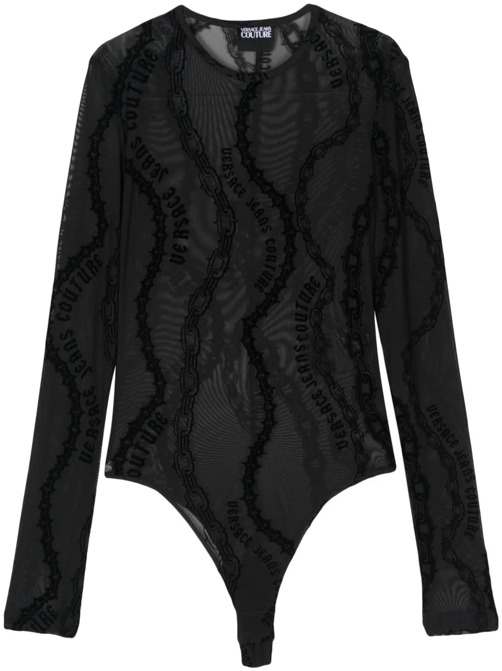 Chain Couture-Print Tulle Bodysuit