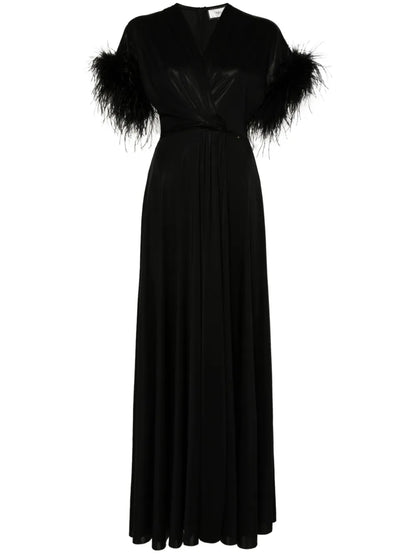 Feather-Trimmed Maxi Dress