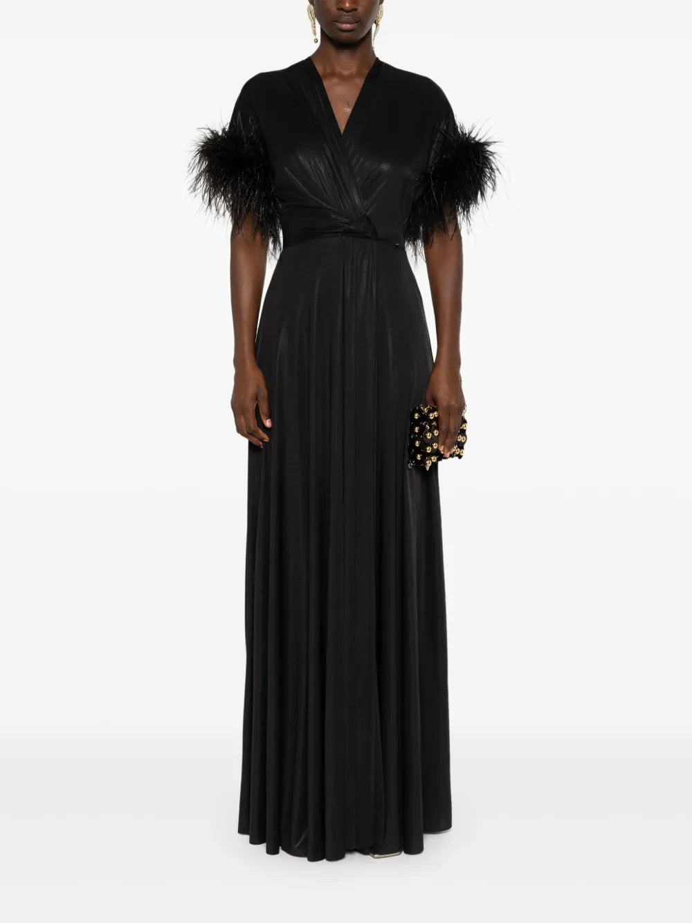 Feather-Trimmed Maxi Dress