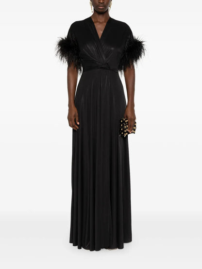 Feather-Trimmed Maxi Dress