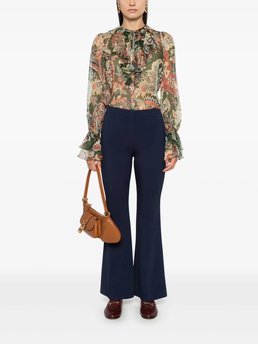 Ruffled-Detail Crepon Shirt