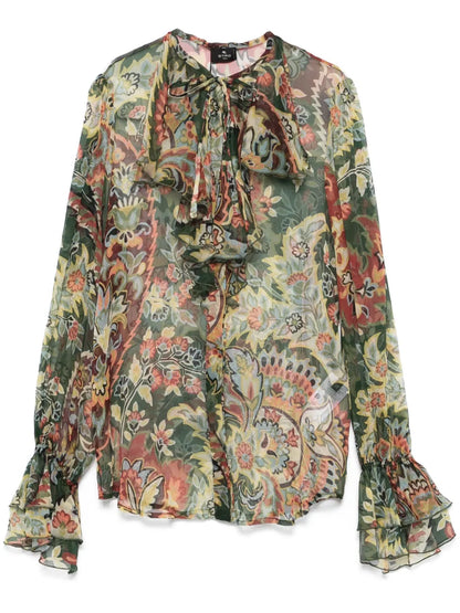 Ruffled-Detail Crepon Shirt