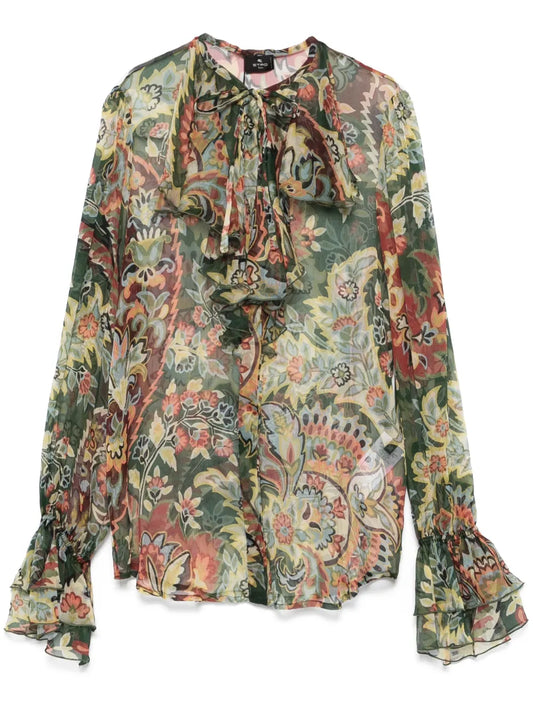 Ruffled-Detail Crepon Shirt