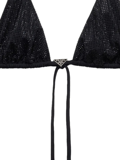 Logo-Plaque Rhinestone-Embellished Bikini Top