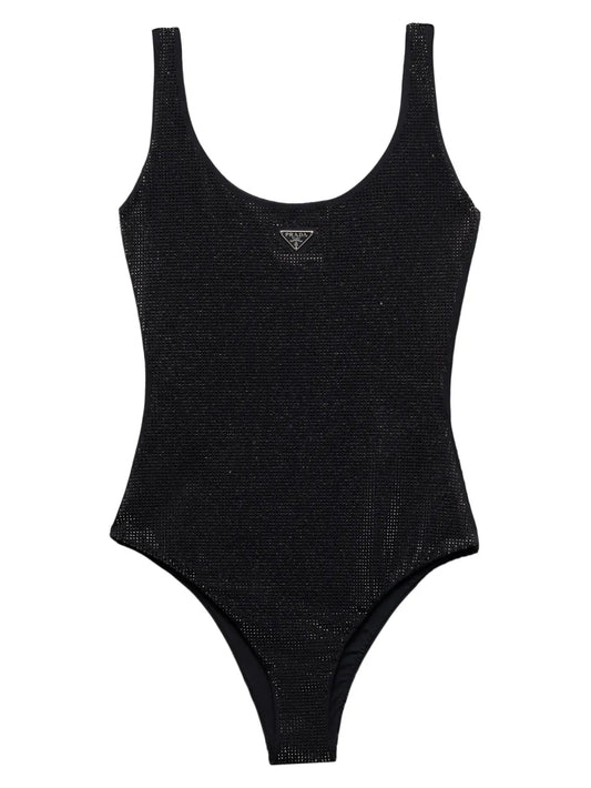 Triangle-Logo Rhinestone-Embellished Swimsuit