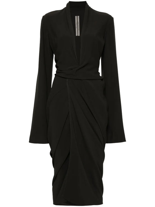 Tie-Fastening Crepe Wrap Dress