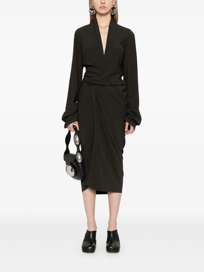 Tie-Fastening Crepe Wrap Dress