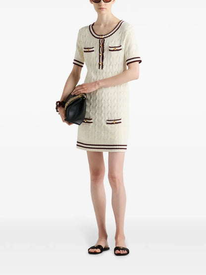 Round-Neck Knitted Cotton Mini Dress