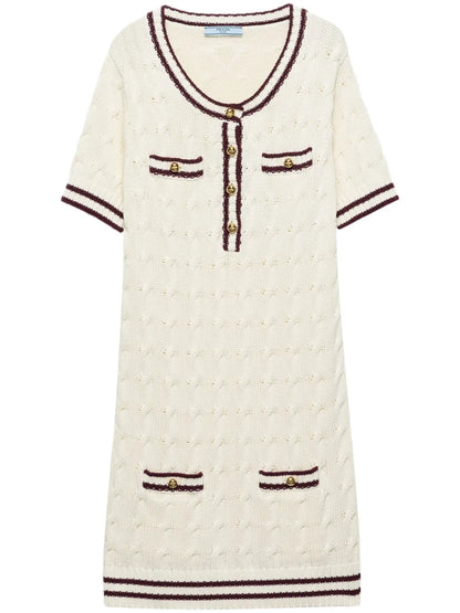 Round-Neck Knitted Cotton Mini Dress
