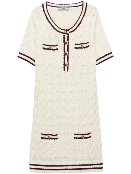 Round-Neck Knitted Cotton Mini Dress