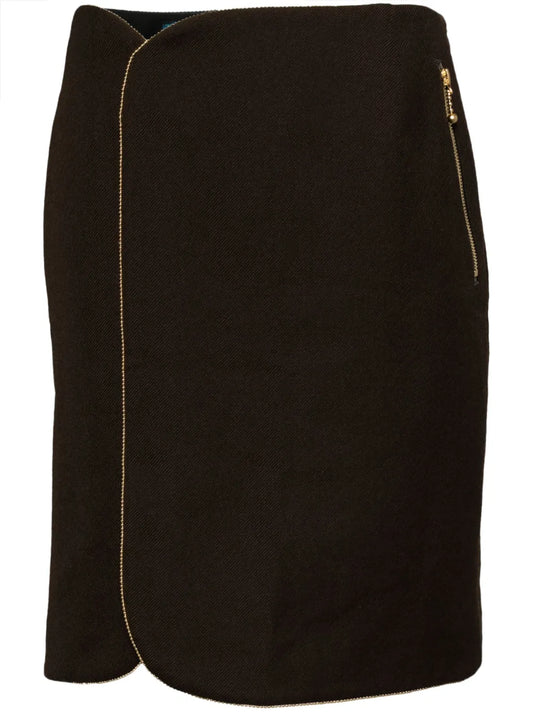 Contrast-Trim Wool Skirt