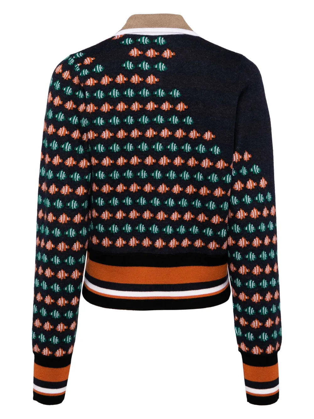 Fish-Motif Intarsia-Knit Cardigan