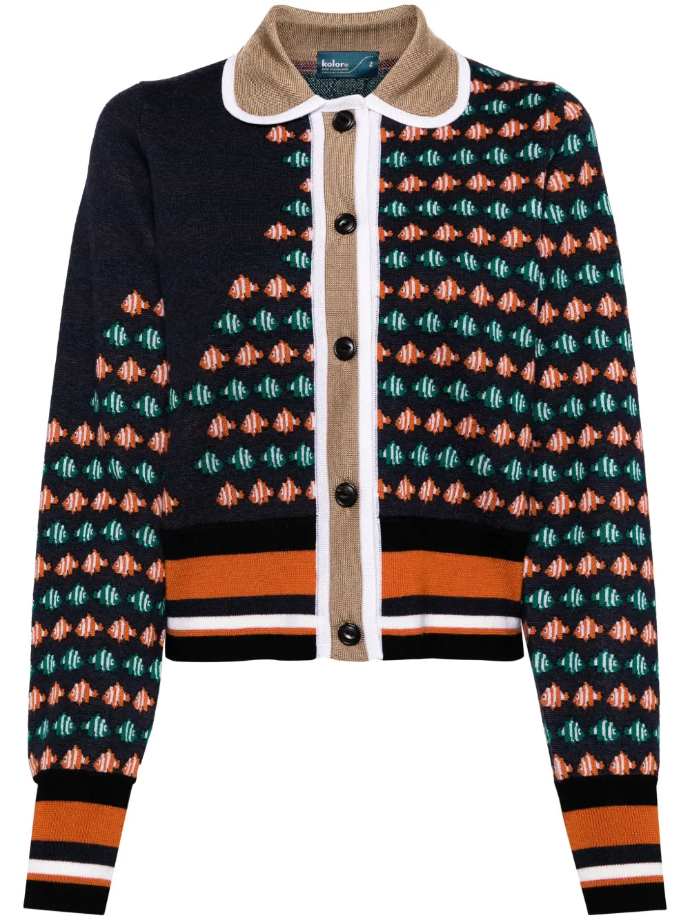 Fish-Motif Intarsia-Knit Cardigan