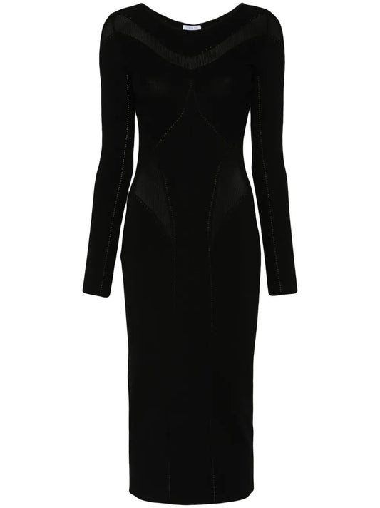 Perforated-Detail Kniited Midi Dress