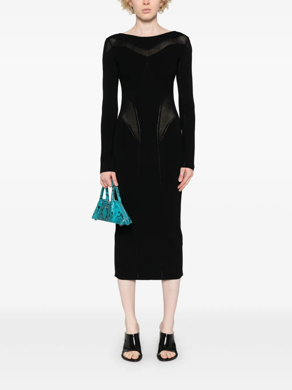 Perforated-Detail Kniited Midi Dress