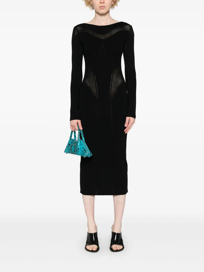 Perforated-Detail Kniited Midi Dress