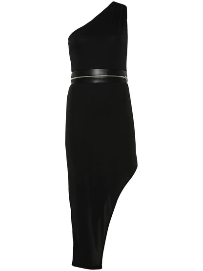 Zip-Detail Asymmetric Dress