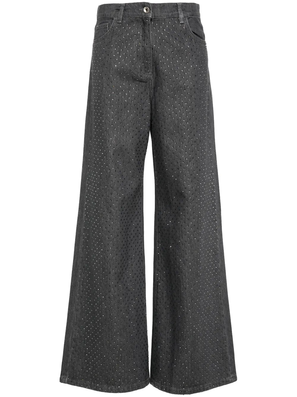 Crystal-Embellished Wide-Leg Jeans