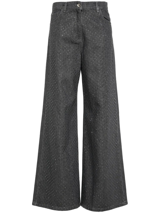Crystal-Embellished Wide-Leg Jeans