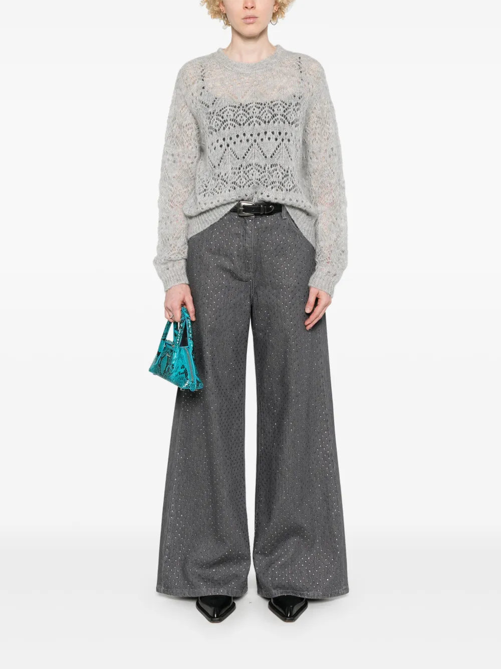 Crystal-Embellished Wide-Leg Jeans