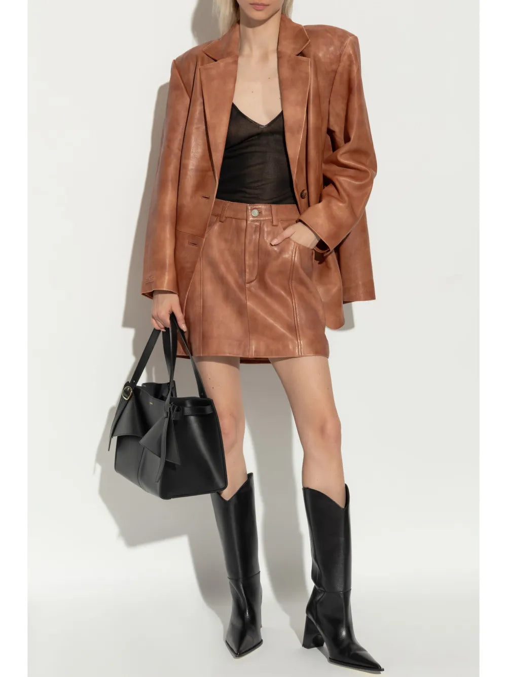 Fade-Effect Leather Mini Skirt