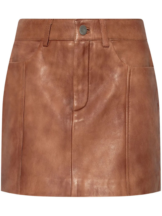Fade-Effect Leather Mini Skirt