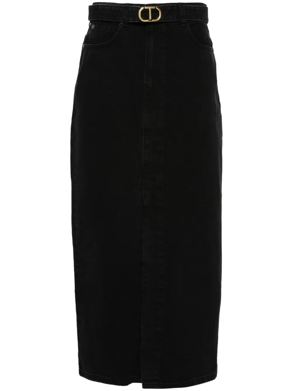 Belted Denim Midi Skirt