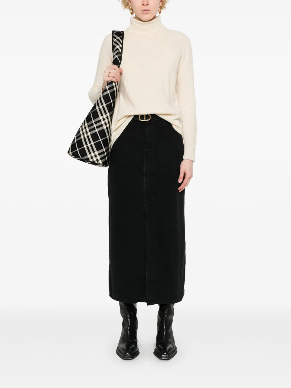 Belted Denim Midi Skirt