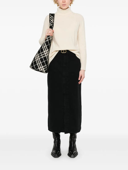 Belted Denim Midi Skirt