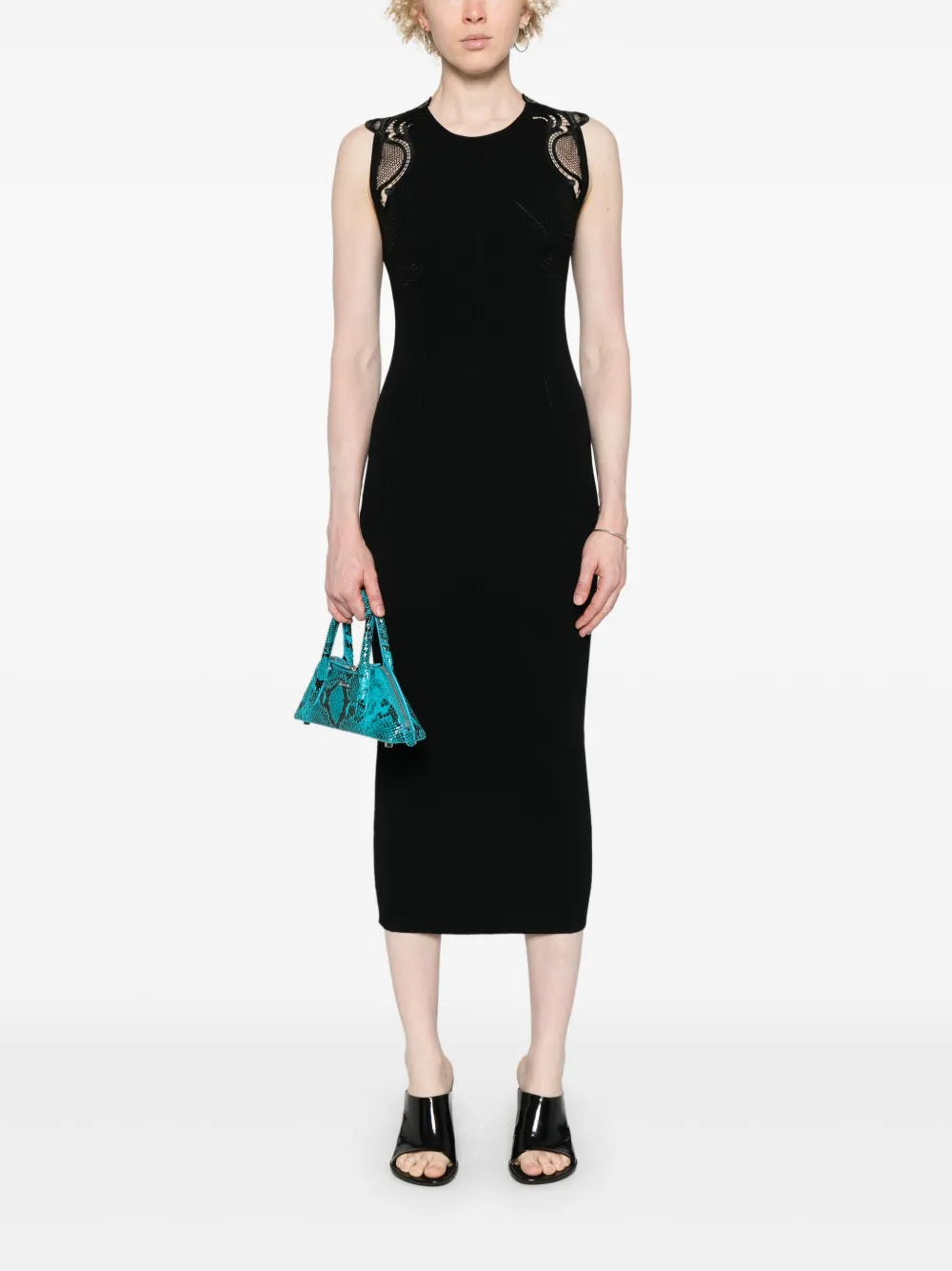 Lace-Detail Ribbed Midi Dress